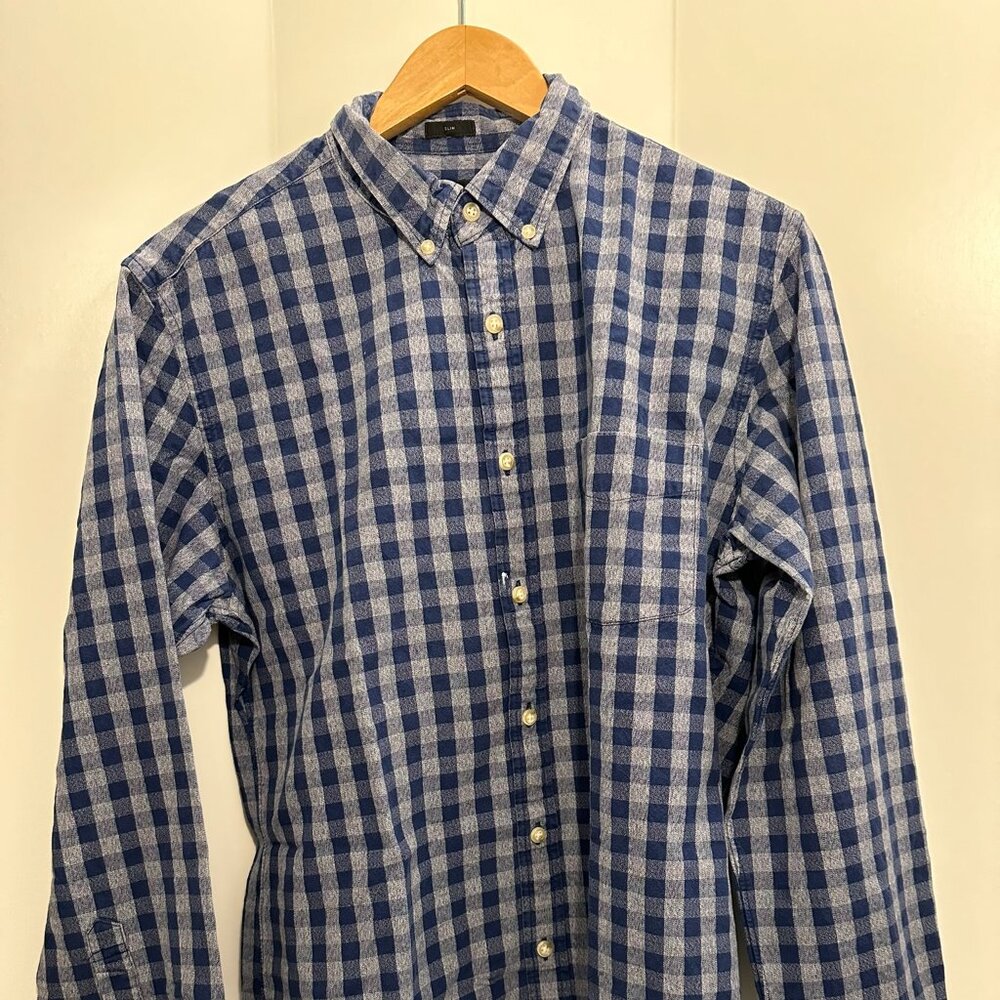 J. Crew – Slim Large – Navy Blue Plaid button-down